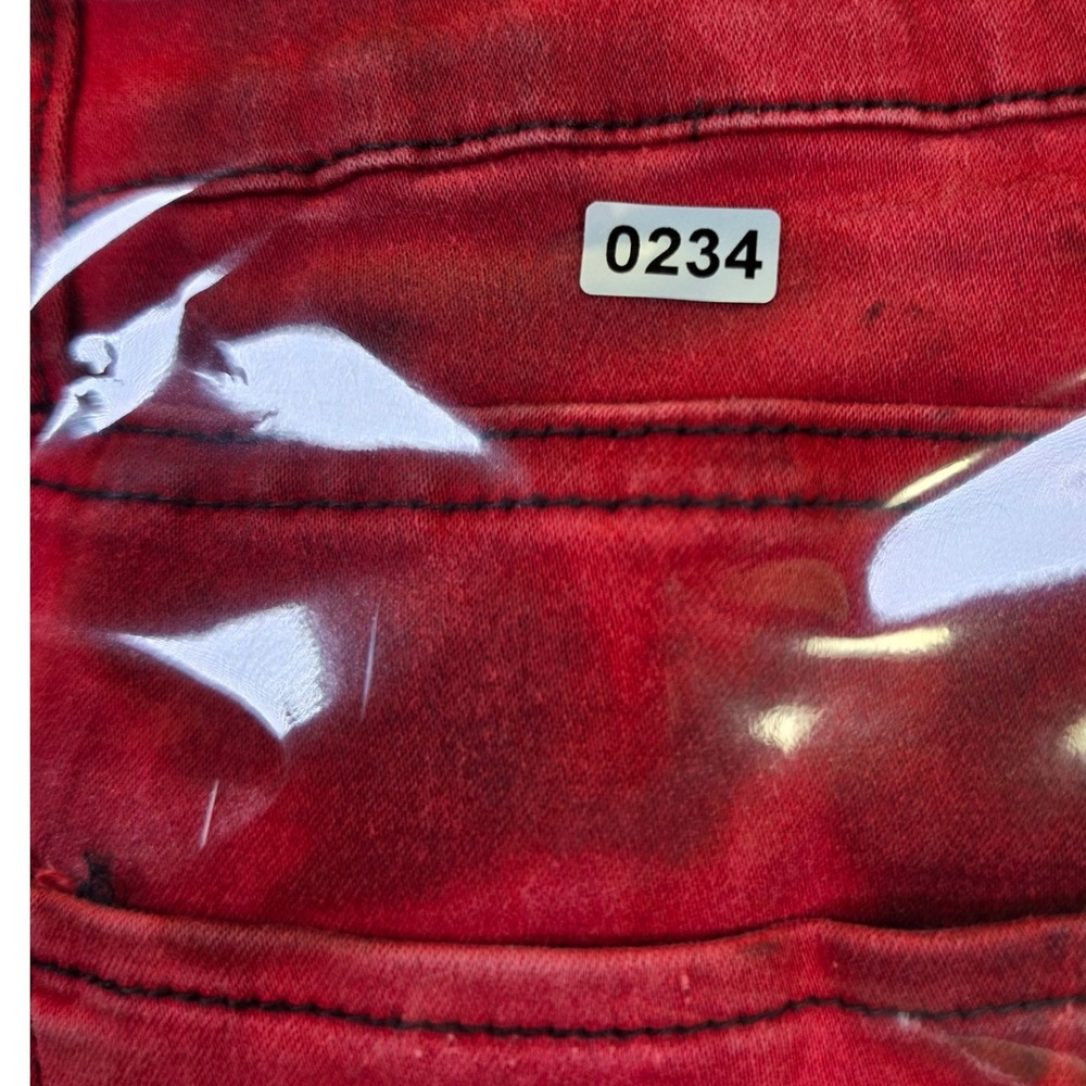 Fried Denim Mens Red Black Tie Dye Slim Fit Jeans 38x32 Streetwear One of a Kind - Picture 5 of 5